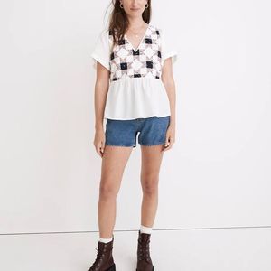 NWT Madewell Flutter-Sleeve Peplum Top in Patchwork Quilt Size XS